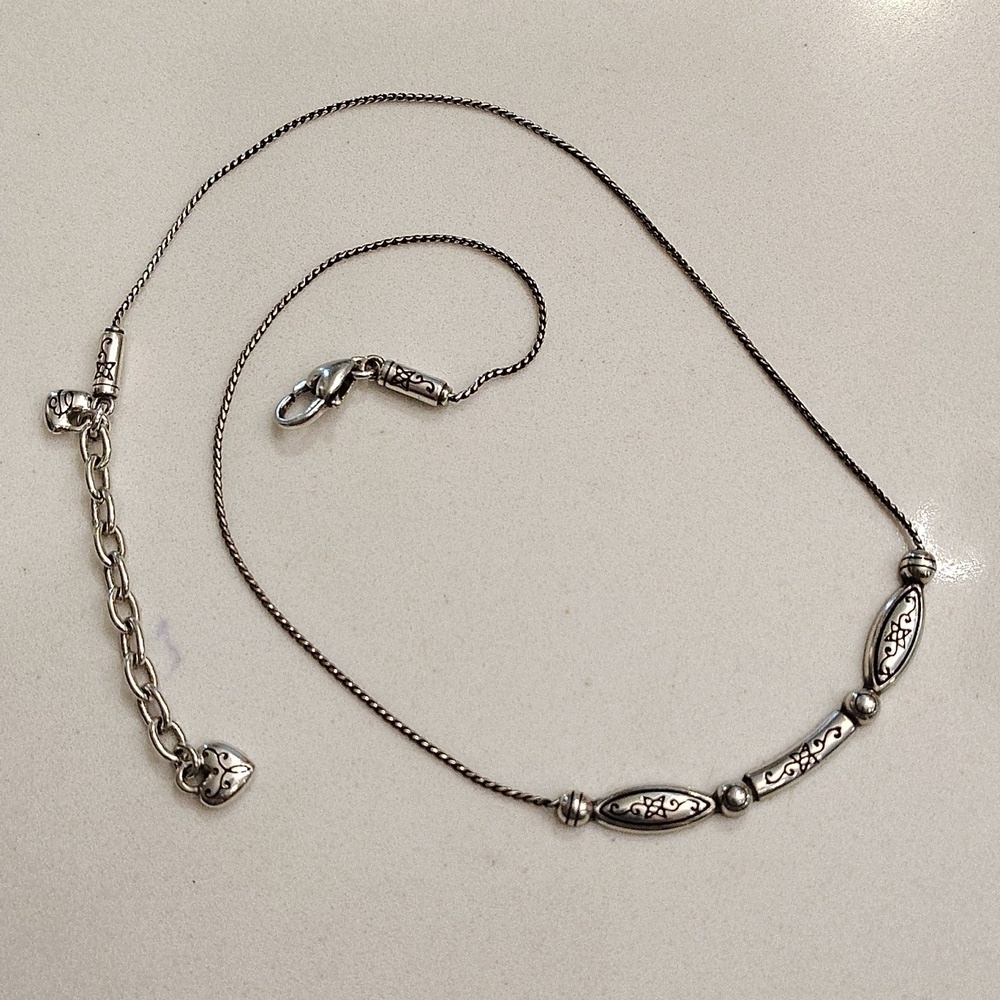Brighton Silver Plated Curved Bar Ovals Rectangle Scrolled Flower Necklace